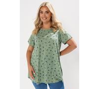 Yours Floral Pointelle Swing Top In Light Green Light Green 30-32