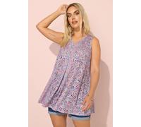 Yours Curve Floral Print Pointelle Vest Top - Women's - Plus Size Curve Blue