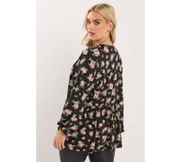 Yours Floral Print Gathered Tie Front Top In Black Black 20
