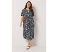 Yours Curve Floral Print Half Placket Maxi Dress - Women's - Plus Size Curve Black