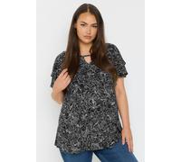 Yours Curve Floral Print Keyhole Top - Women's - Plus Size Curve Black