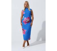 Yours Floral Print Mesh Dress In Blue Blue 20
