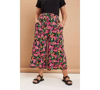 Yours Floral Print Midaxi Culottes In Black Black 26-28