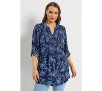 Yours Floral Print Pintuck Blouse In Dark Blue Dark Blue 18
