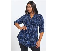 Yours Floral Print Pintuck Blouse In Dark Blue Dark Blue 22-24