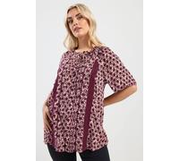 Yours Floral Print Pintuck Blouse In Dark Pink Dark Pink 26-28