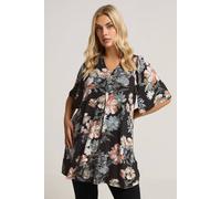 Yours Floral Print Pleat Front Top In Black Black 20