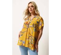 Yours Curve Yellow Floral Print Pleated Blouse - Women's - Plus Size Curve