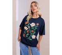 Yours Floral Print Short Sleeve T-Shirt In Dark Navy Dark Navy 20