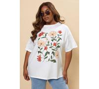 Floral Print Short Sleeve T-Shirt Yours White 16