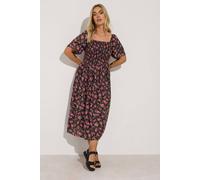 Yours Curve Floral Print Square Neck Midi Dress - Women's - Plus Size Curve Black