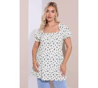 Yours Floral Print Textured Frill Top In White White 26-28