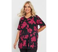 Yours Curve Floral Print Textured Top - Women's - Plus Size Curve Black