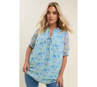 Yours Floral Print Tie Front Blouse In Blue Blue 38-40