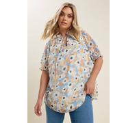 Yours Floral Print Tie Front Blouse In Mid Blue Mid Blue 18
