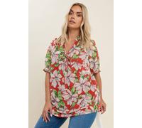Yours Floral Print Tie Front Blouse In Red Red 34-36