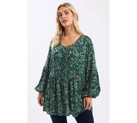 Yours Floral Print Tie Neck Blouse In Green Green 26-28