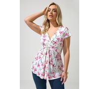 Yours Women's Floral Print Wrap Front Top in White | Size: 20
