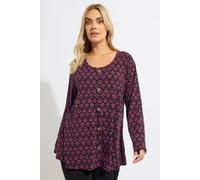 Yours Floral Ribbed Button Swing Top In Black Black 16