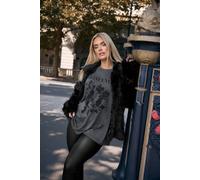 Yours Floral 'romance' Embellished Slogan T-Shirt In Grey Grey 22-24