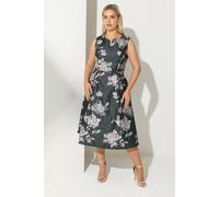 Yours Floral Satin Jacquard Midaxi Dress In Black Black 26-28