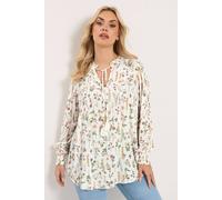 Yours Floral Sequin Embellished Tie Neck Blouse In Ivory Ivory