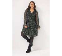 Yours Curve Floral Shirred Mini Dress - Women's - Plus Size Curve Black