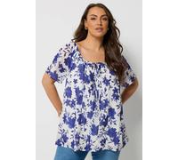 Yours Floral Short Sleeve Pintuck Blouse In White White