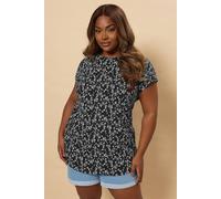 Yours Floral Short Sleeve T-Shirt In Black Black