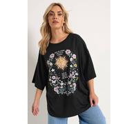 Yours Women's Floral & Sun Graphic Boxy T-Shirt in Black | Size: 14
