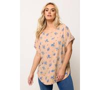 Yours Floral Tab Sleeve Top In Peach Peach