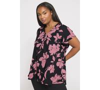 Yours Floral Textured Pleat Front Top In Black Black 30-32