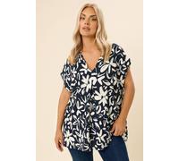 Yours Curve Blue Floral Textured Top - Women's - Plus Size Curve