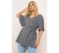 Floral Textured Wrap Top Yours Dark Navy 22-24