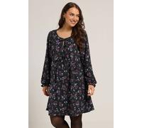 Yours Floral Tie Front Textured Dress In Black Black 20