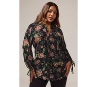 Yours Curve Floral Tie Neck Blouse - Women's - Plus Size Curve Black