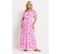 Yours Curve Floral Tie Neck Bardot Maxi Dress - Women's - Plus Size Curve Pink
