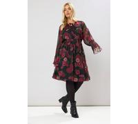 Yours Curve Floral Tie Neck Midi Dress - Women's - Plus Size Curve Black