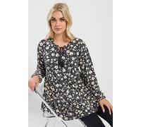 Yours Women's Floral Tie Neck Tiered Blouse in Black | Size: 18 Yours Black 18