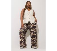 Yours Floral Wide Leg Trousers In Chocolate Chocolate 22-24