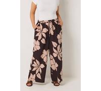 Yours Curve Brown Floral Wide Leg Trousers - Women's - Plus Size Curve