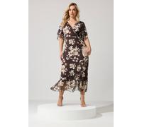 Yours London Curve Chocolate Brown Blurred Floral Wrap Dress - Women's - Plus Size Curve