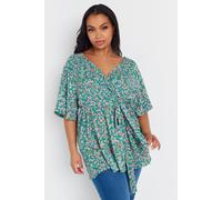 Yours Curve Blue Floral Wrap Textured Top - Women's - Plus Size Curve