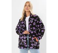 Yours Curve Black Floral Zip Through Fleece Jacket - Women's - Plus Size Curve