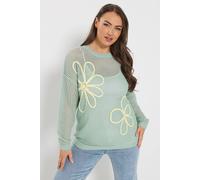 Yours Women's Flower Detail Kitted Jumper in Mint | Size: 14-16 Yours Mint 14-16