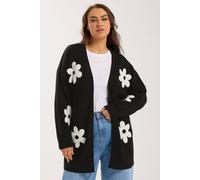 Yours Flower Detail Knitted Cardigan In Black Black 14-16