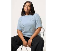 Yours Women's Flower Detail Short Sleeve Jumper in Baby Blue | Size: 14-16 Yours Baby Blue 14-16