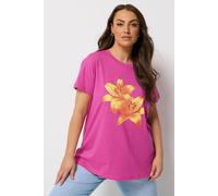 Yours Curve Flower Graphic T-Shirt - Women's - Plus Size Curve Pink