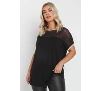 Yours Foil Detail Mesh Top In Black Black 22-24