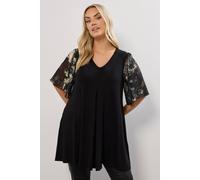 Yours Foil Mesh Sleeve Top In Black Black 20